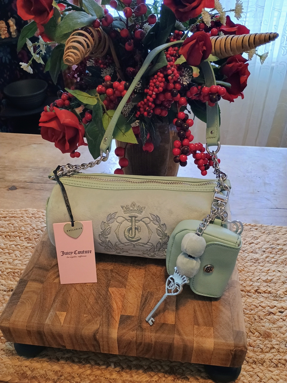 Juicy Couture Mint Green Logo Shoulder Bag with Charm